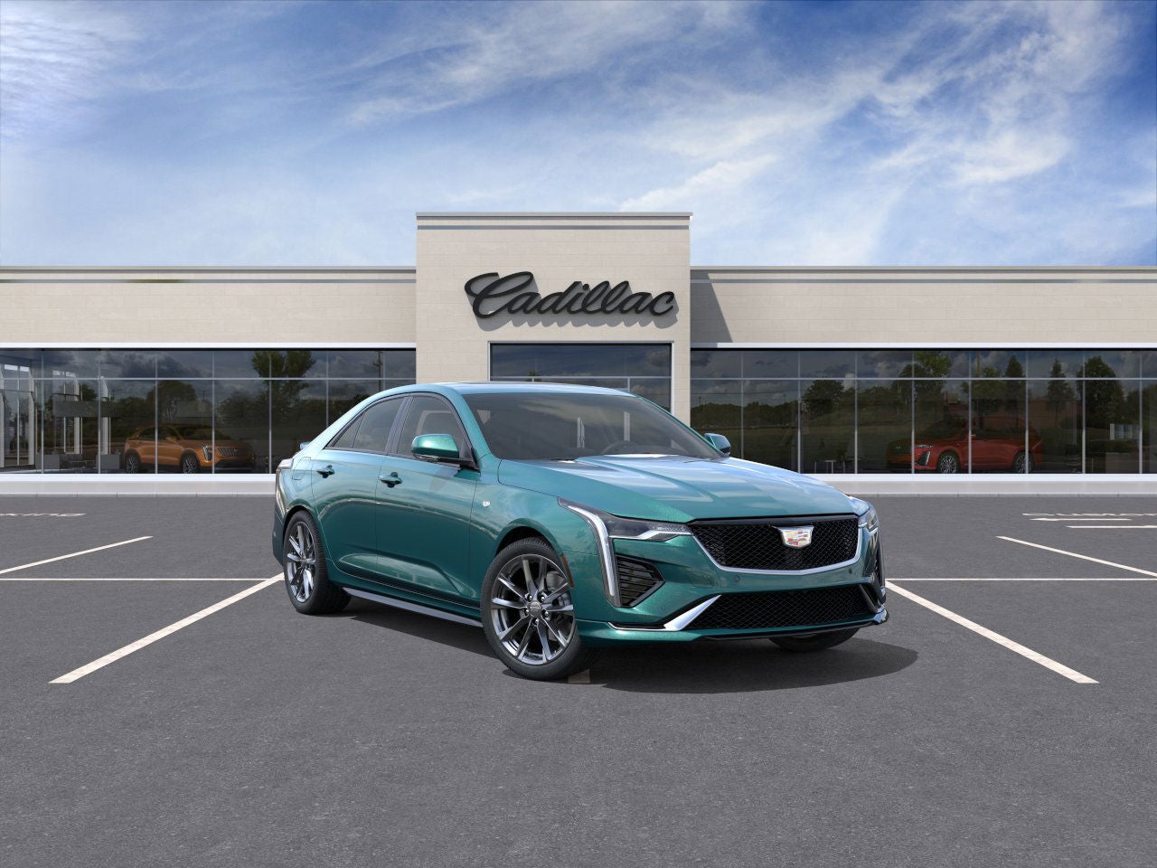 2026 Cadillac CT4 Sport in Typhoon Metallic — front three-quarter view