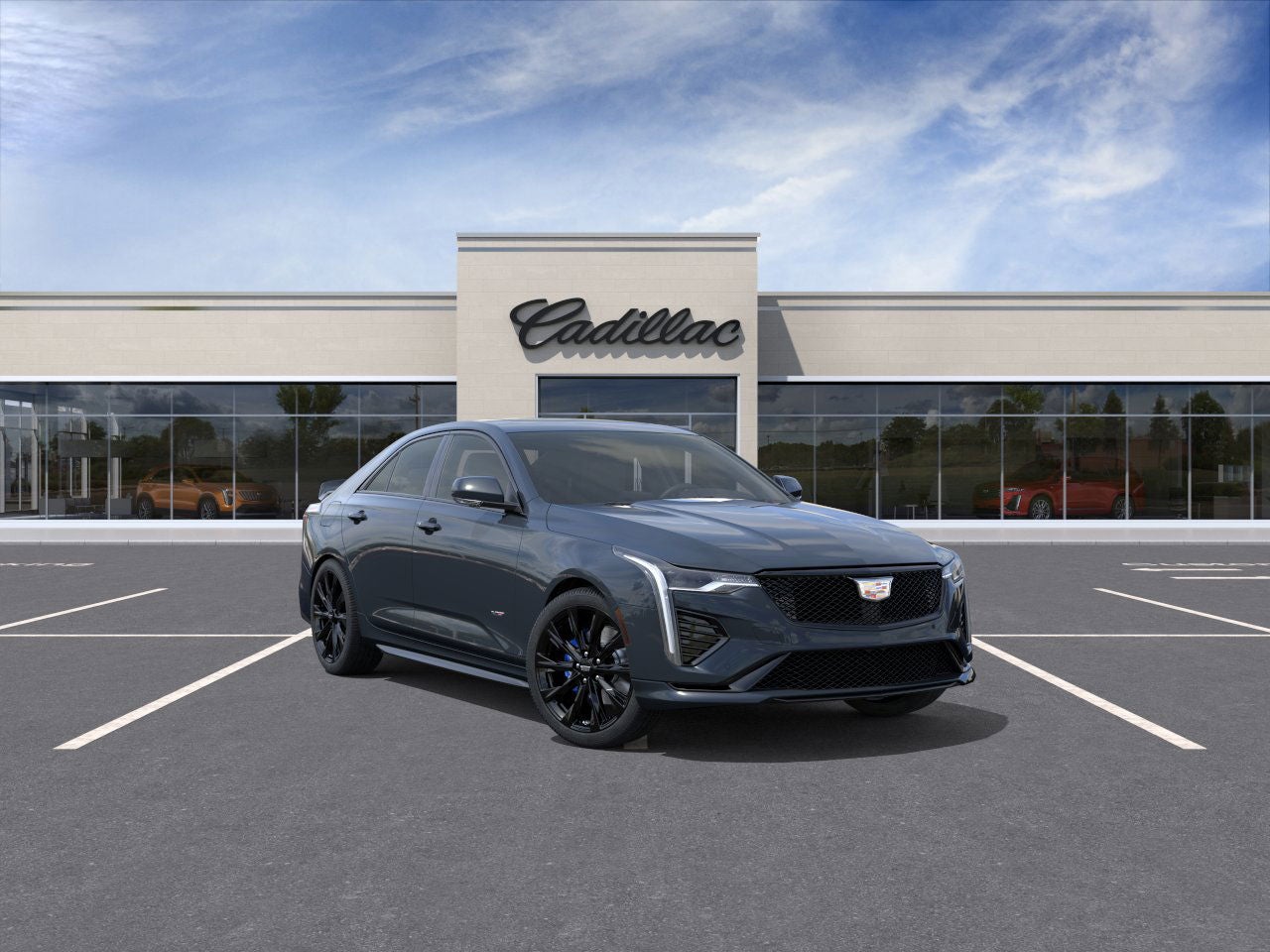 2026 Cadillac CT4-V V-Series in Deep Space Metallic — front three-quarter view