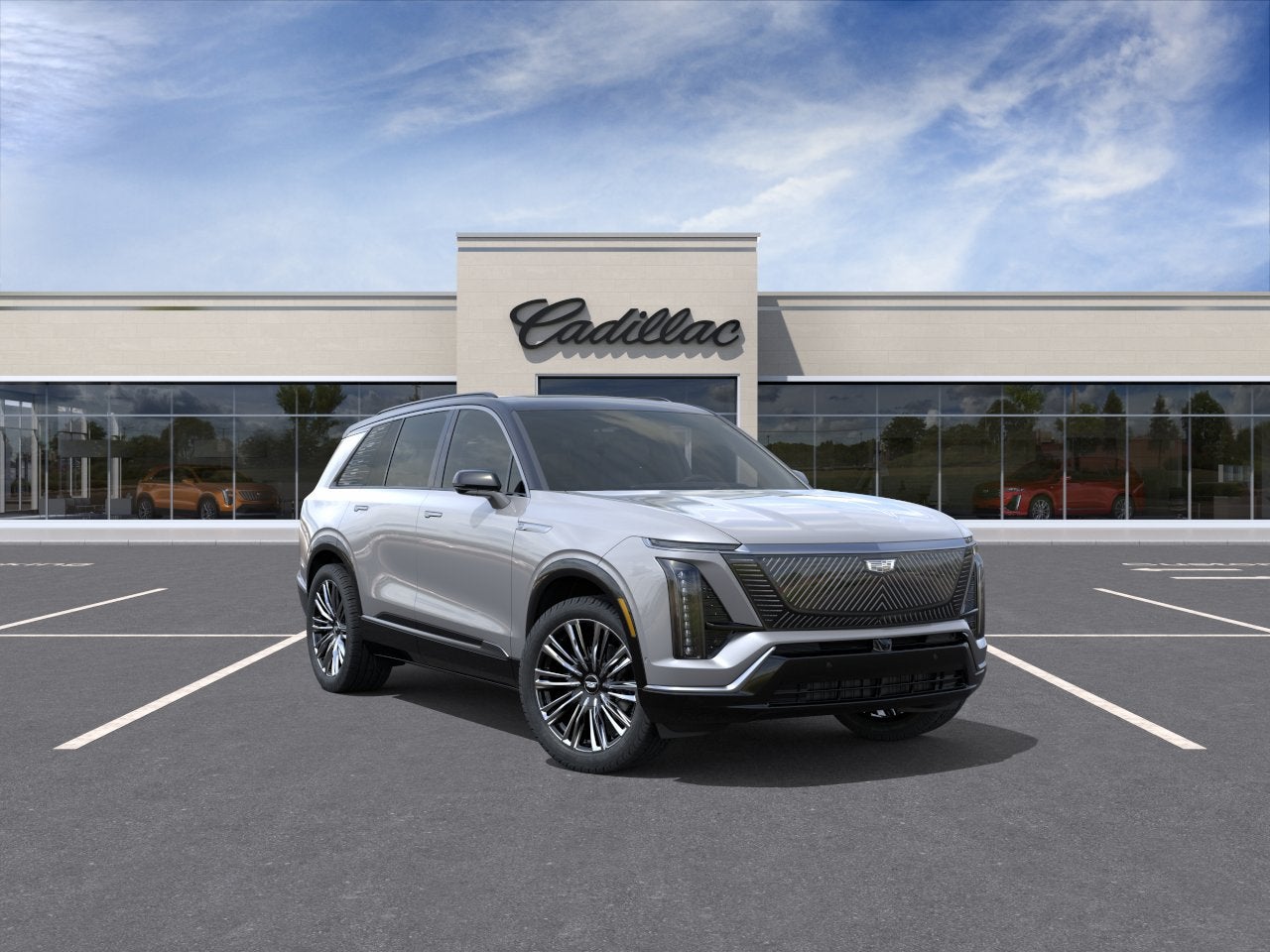 2026 Cadillac VISTIQ Premium Luxury in Argent Silver Metallic — front three-quarter view
