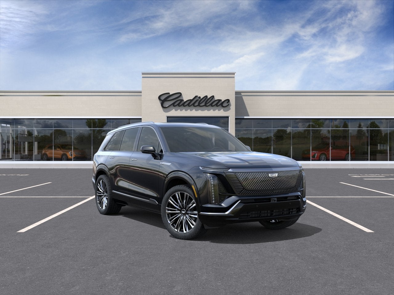 2026 Cadillac VISTIQ Premium Luxury in Stellar Black Metallic — front three-quarter view
