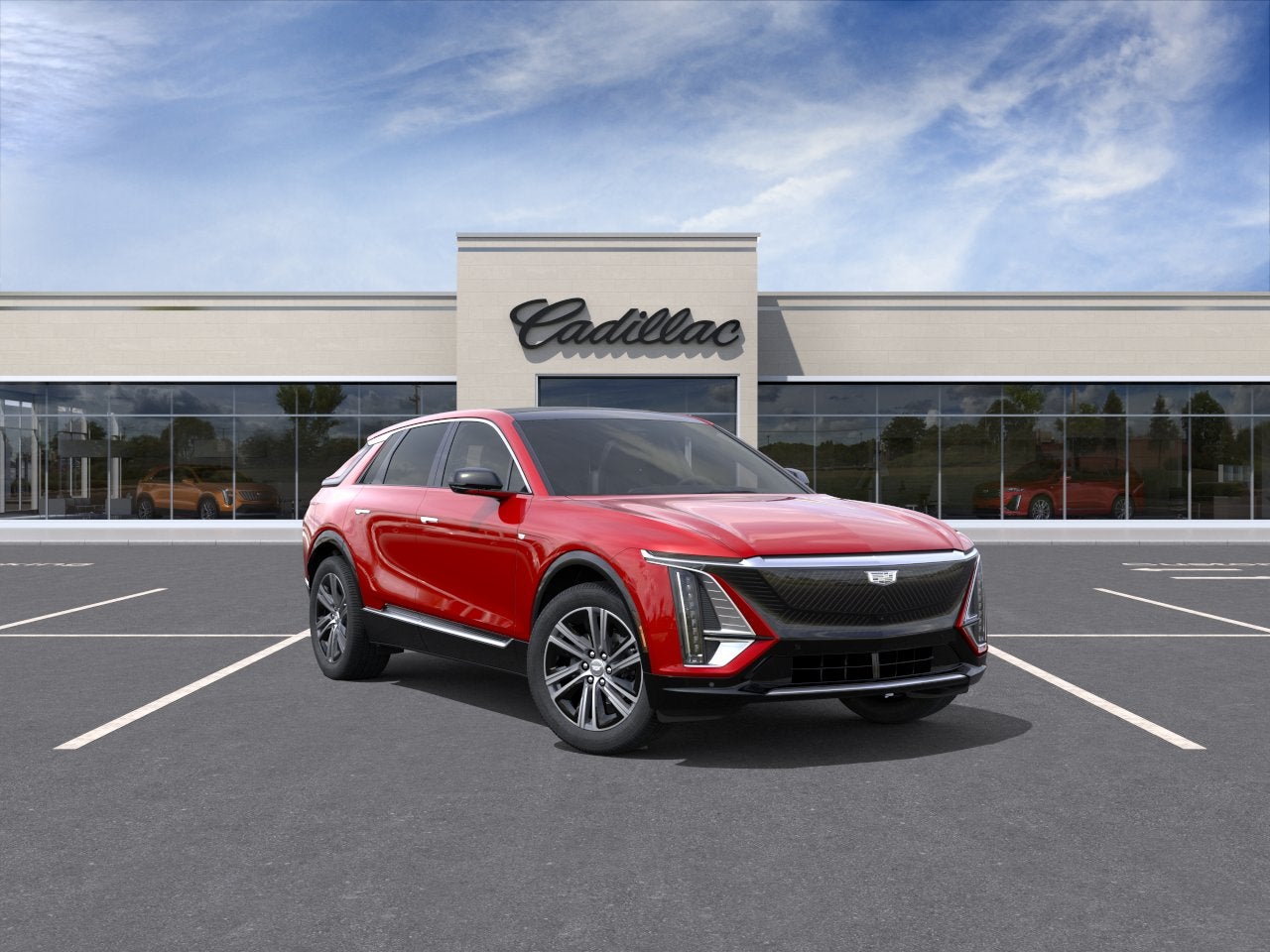 2026 Cadillac LYRIQ Premium Luxury in Radiant Red Tintcoat — front three-quarter view