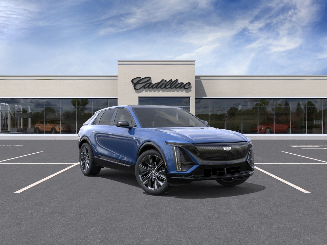 2026 Cadillac LYRIQ Signature Sport in Opulent Blue Metallic — front three-quarter view