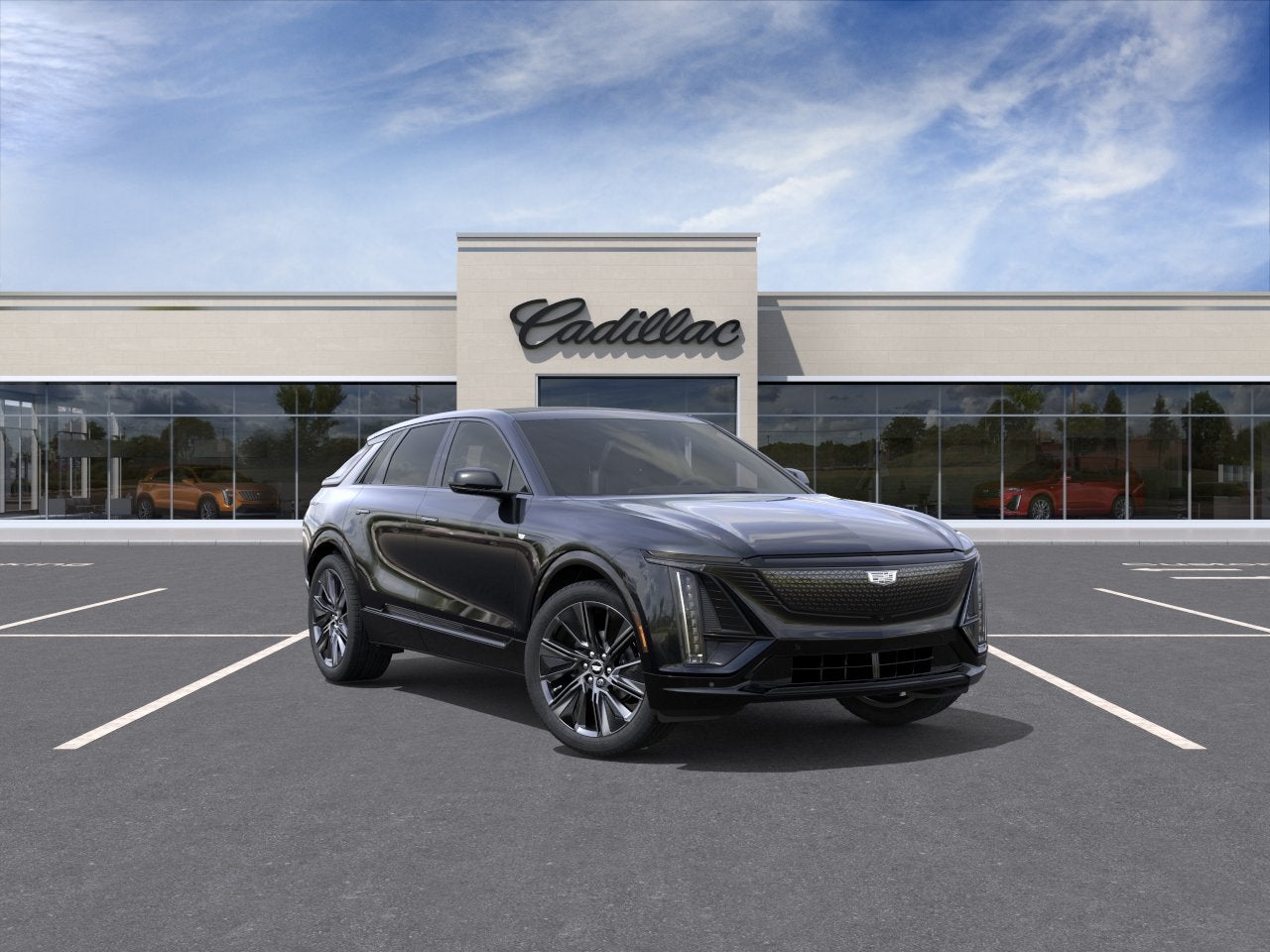 2026 Cadillac LYRIQ Signature Sport in Stellar Black Metallic — front three-quarter view