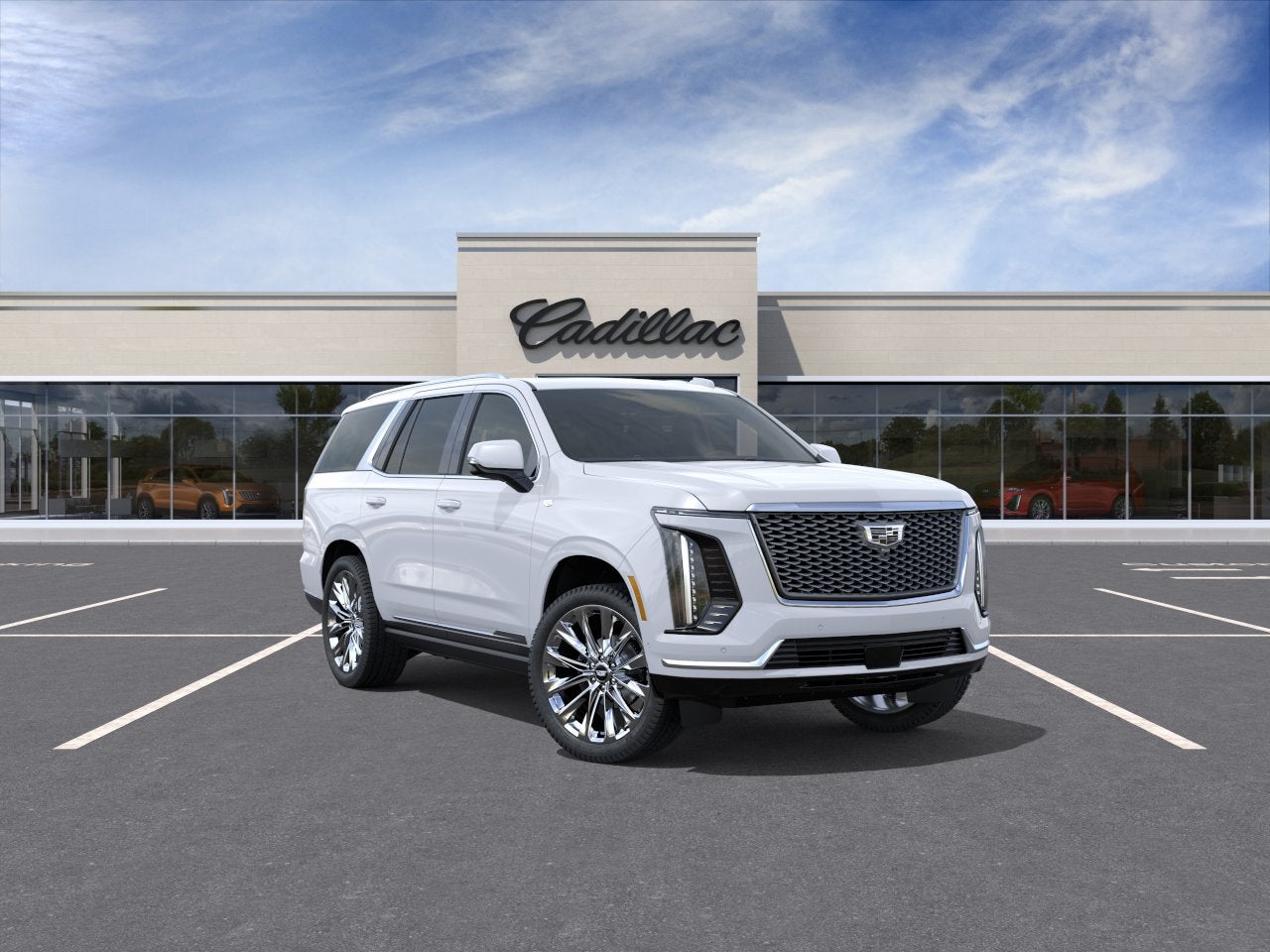 2026 Cadillac Escalade Luxury in Vibrant White Tricoat — front three-quarter view