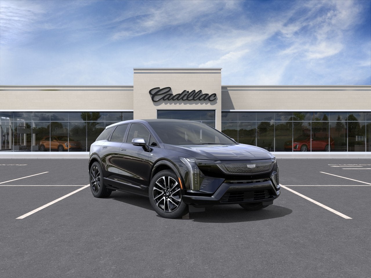 2027 Cadillac OPTIQ Sport in Black Raven — front three-quarter view